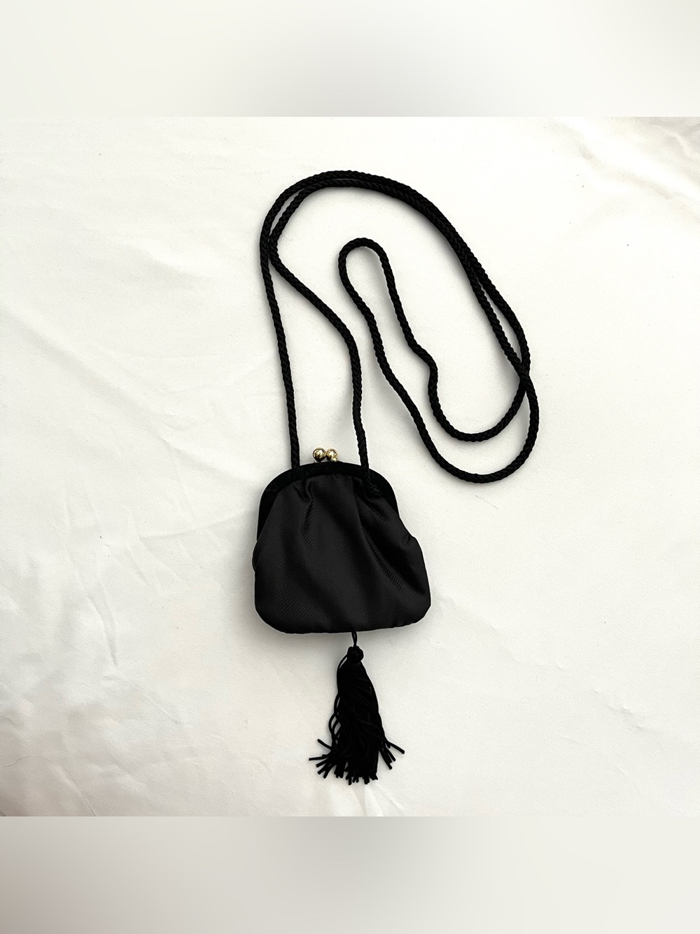 Lancôme Vintage 90s Black Kiss Lock Mini Coin Purse Crossbody Bag with Tassel